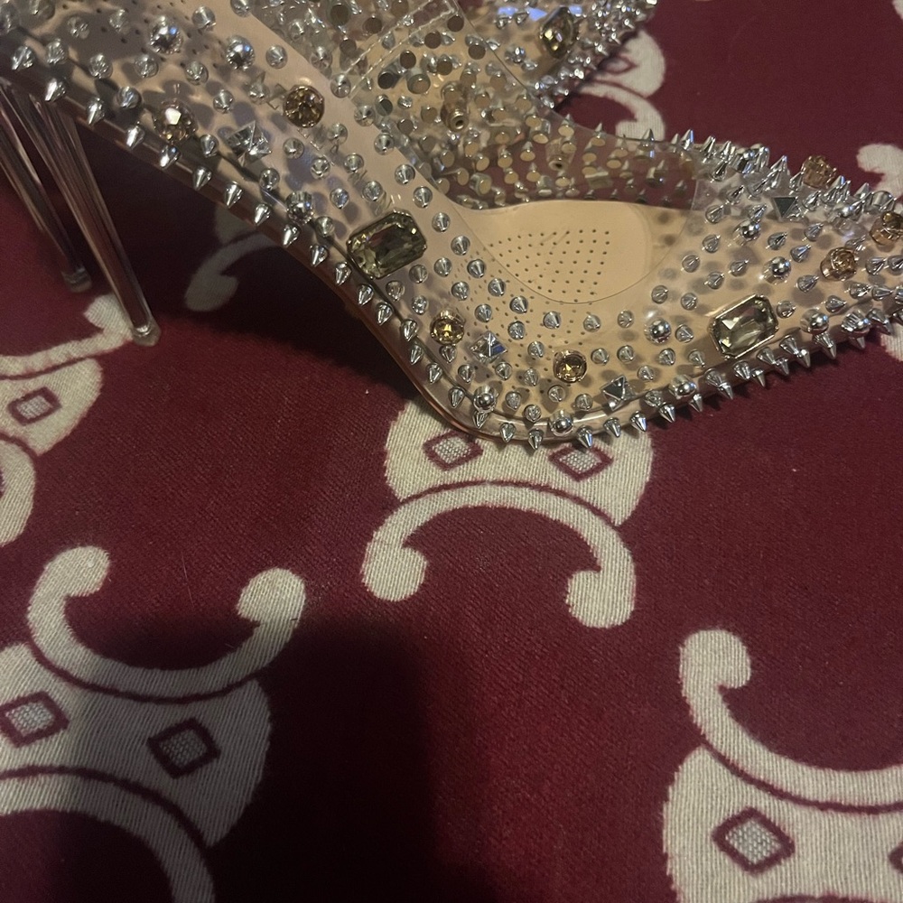 Azalea Wang Clear Heels with Silver and Gold Studs - Picture 4 of 8
